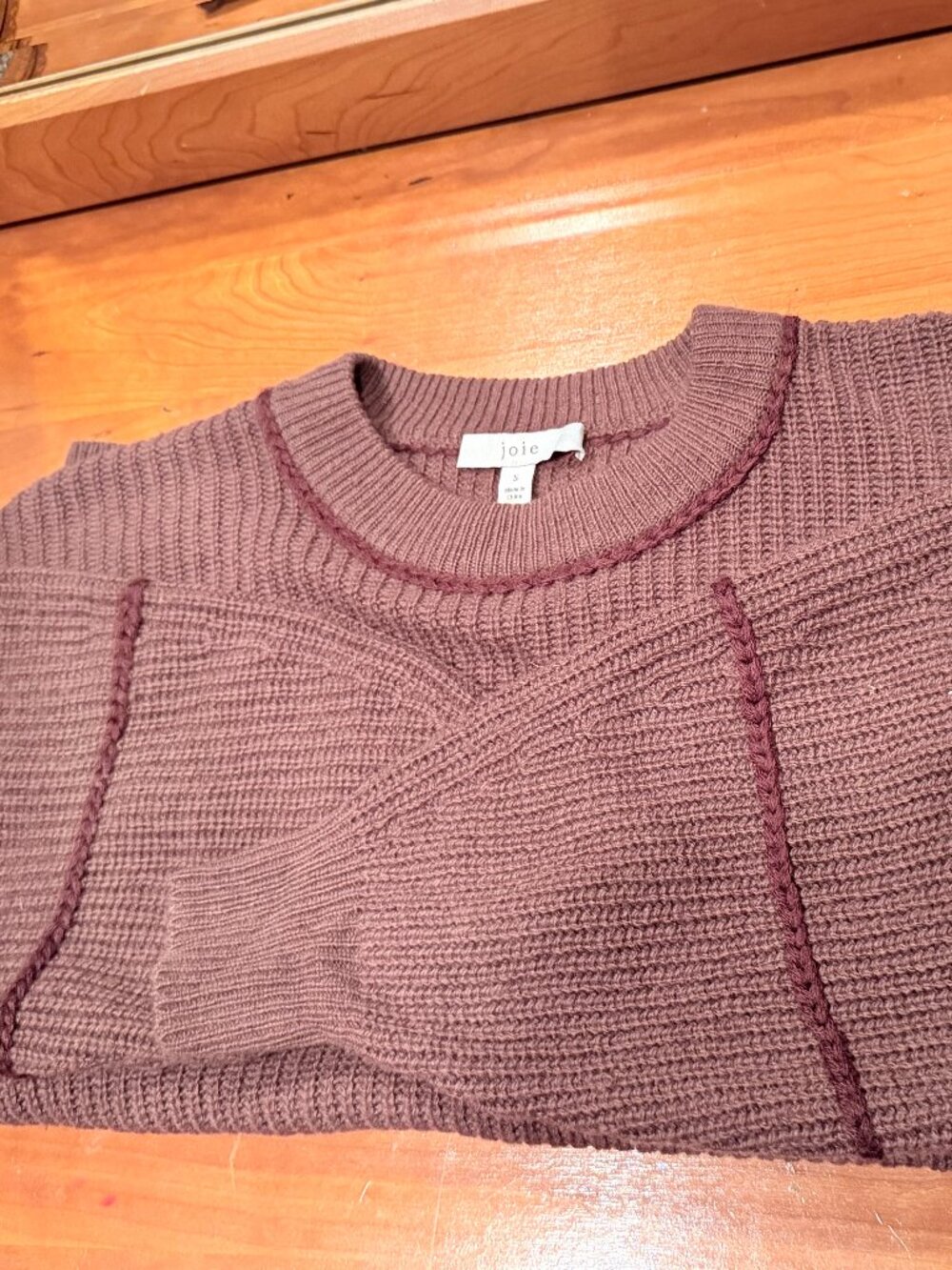 Joie Brown Wool Cashmere Mock Neck Sweater Contrast Stitch Size S
